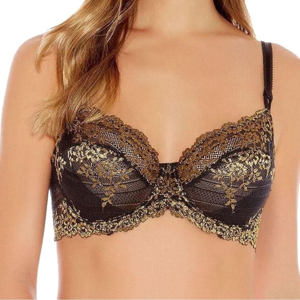 Wacoal Women's Embrace Lace Underwire Bra, Black/Gold Lurex size 34DD VEUC